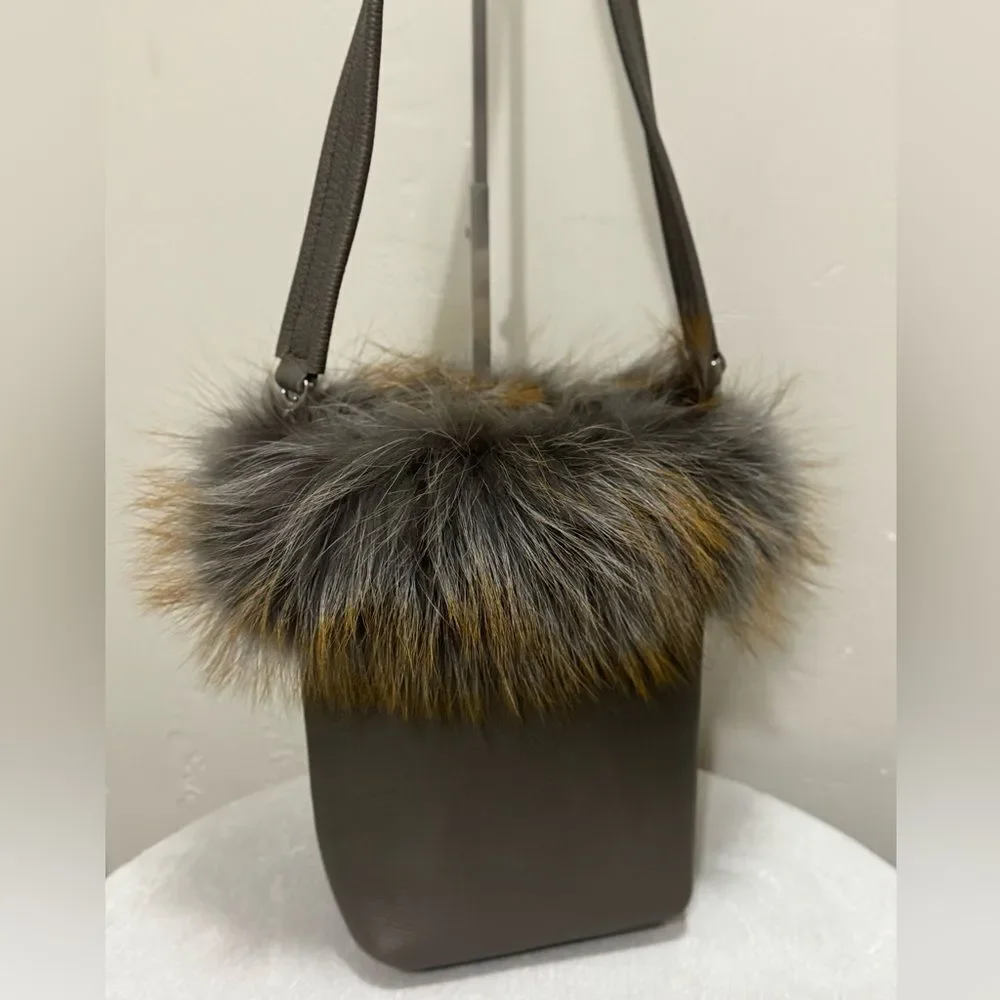 Premium Togo Cowhide with Real Fox Fur Trimmed Handmade Tote Bag/Crossbody